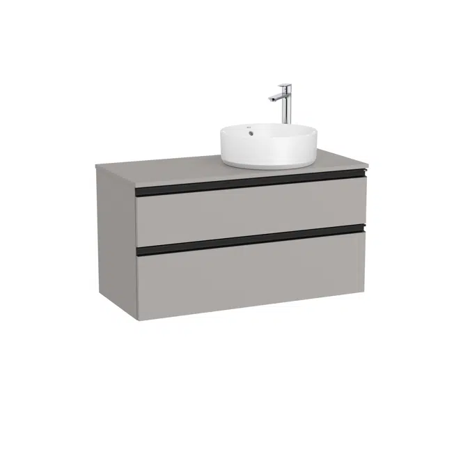 The Gap Base unit with two drawers and over countertop basin on the right