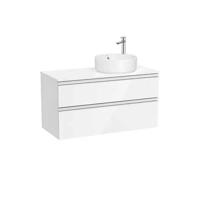 The Gap Base unit with two drawers and over countertop basin on the right