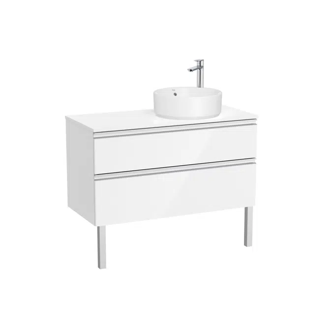 The Gap Base unit with two drawers and over countertop basin on the right