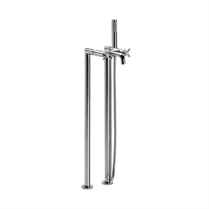 LOFT Wall-mounted bath-shower mixer with automatic diverter with retention, 1.75 m flexible shower hose, handshower and swivel wall bracket and floor pillar leg
