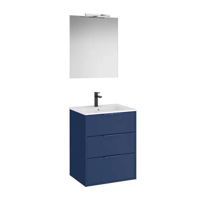 Optica Pack - Base unit with three drawers , ceramic basin, mirror and LED spotlight