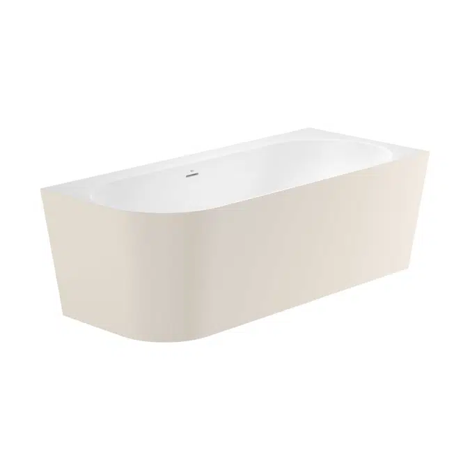 Raina Asymmetric right corner STONEX® bath. Includes click-clack drain, trap and integrated overflow