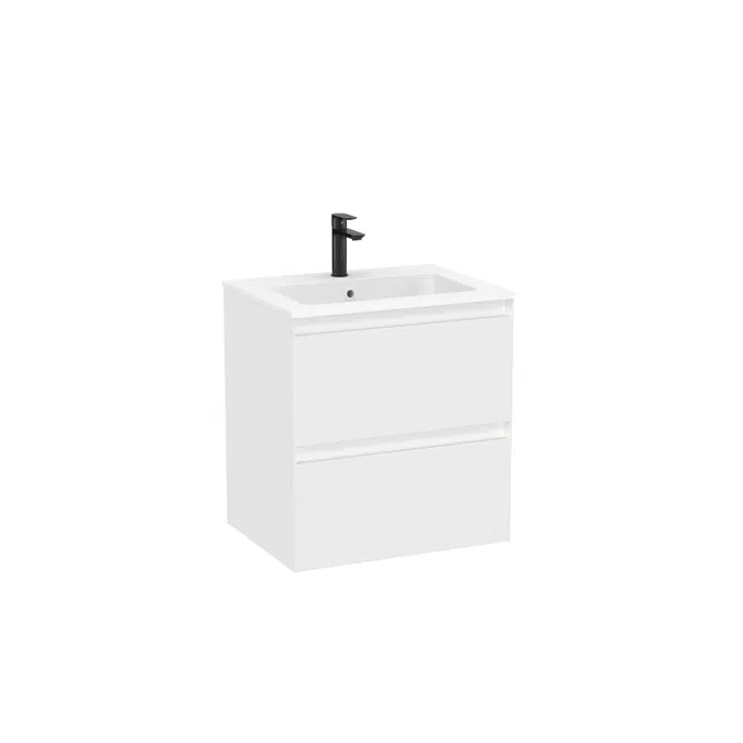 Tenue Unik - Base unit with two drawers and ceramic basin in matt white finish