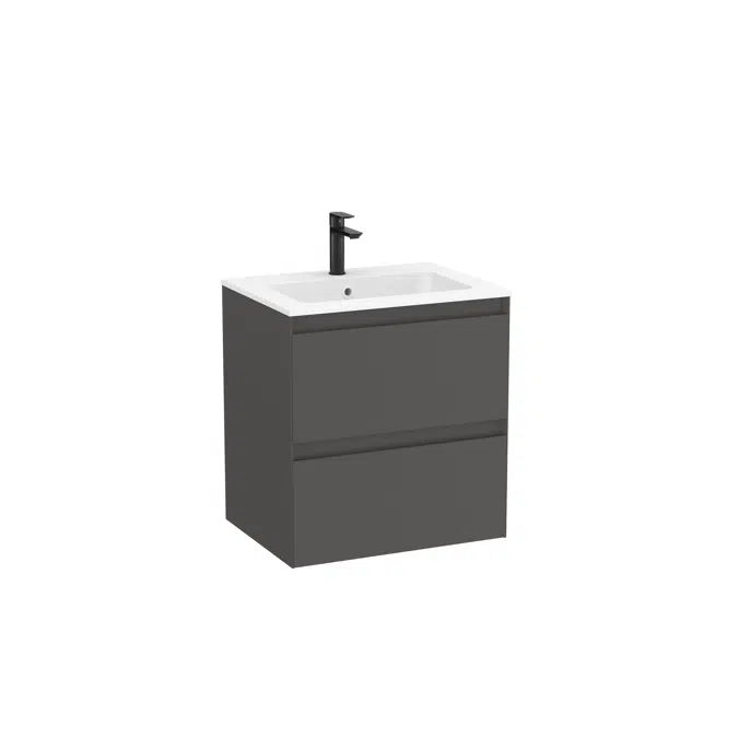 Tenue Unik - Base unit with two drawers and ceramic basin in matt white finish