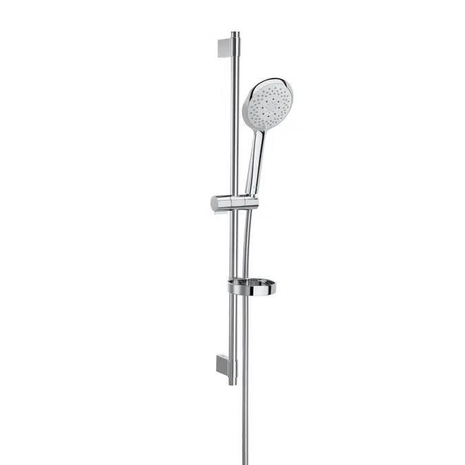Sensum ROUND - Shower kit with Sensum Round 4 functions handshower, 800 mm slide bar with adjustable handshower bracket, soap dish and 1.70 m flexible hose. Chromed