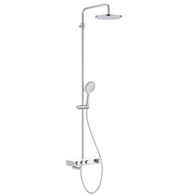 Index-T Switch Thermostatic bath-shower column with shelf for shower and retractable bath spout
