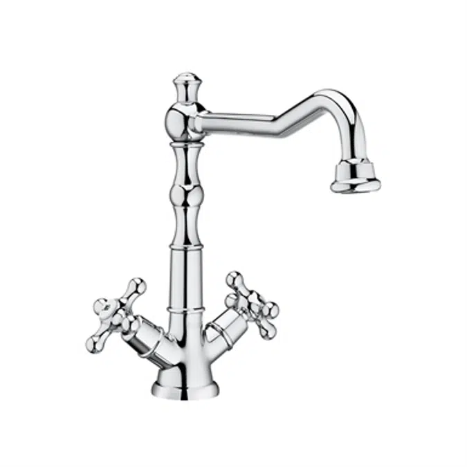 CARMEN Smooth body high-neck basin mixer with swivel spout and click clack waste