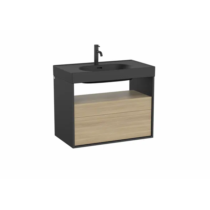 Meridian Base unit with two drawers and open shelf for basin
