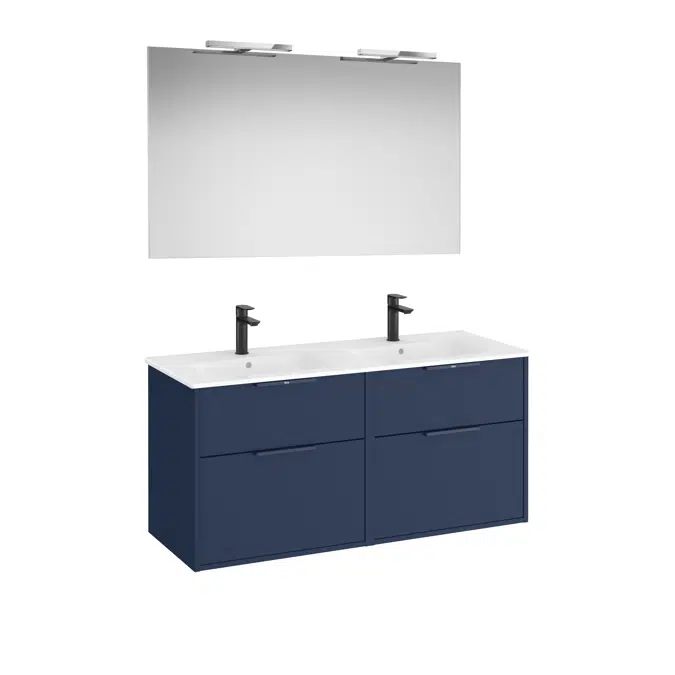 Optica Pack - Base unit with four drawers , double ceramic basin, mirror and LED spotlight