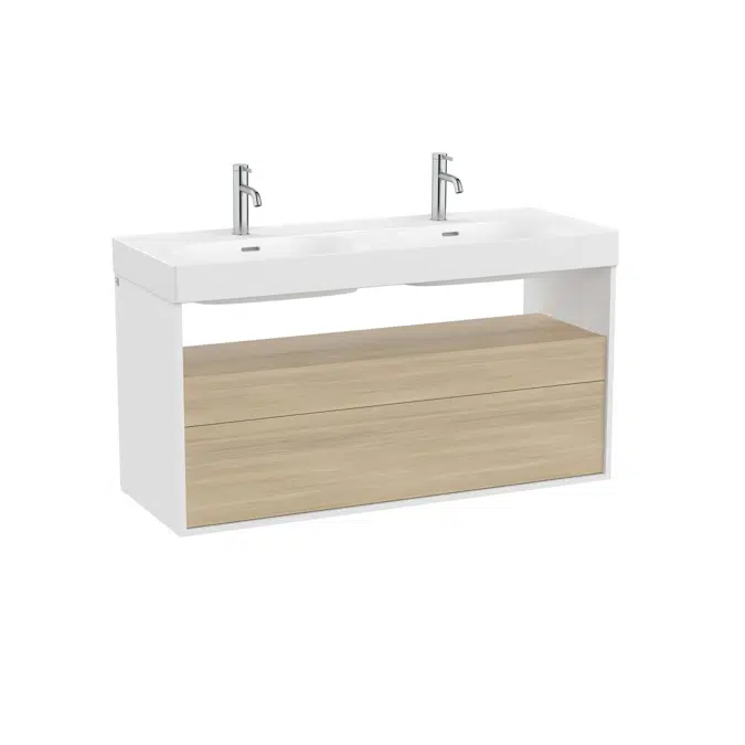 Meridian Base unit with two drawers and open shelf for double basin