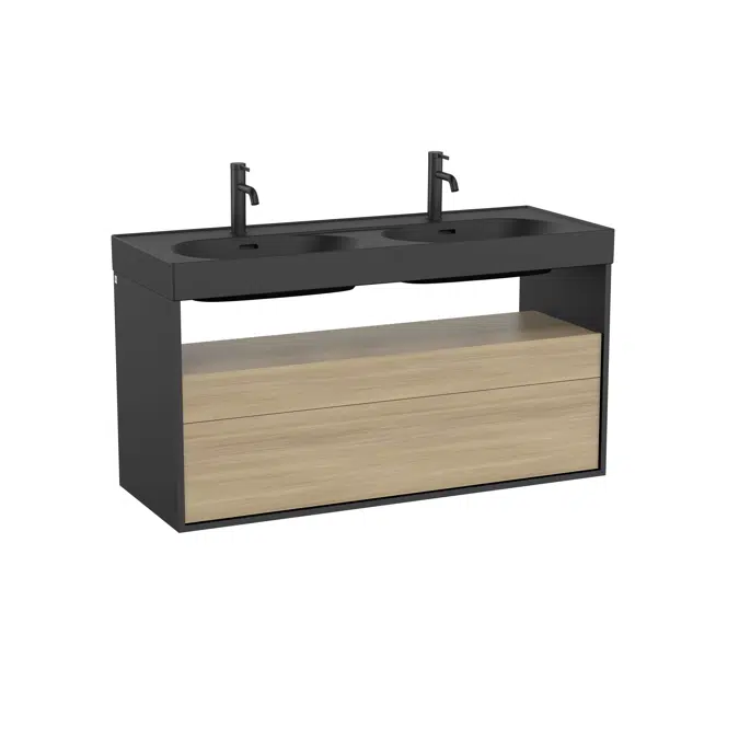 Meridian Base unit with two drawers and open shelf for double basin