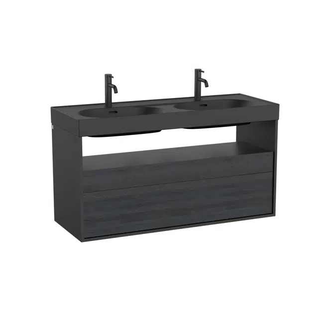 Meridian Base unit with two drawers and open shelf for double basin