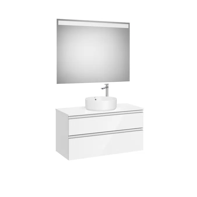 The Gap Pack (base unit with four drawers for two over countertop basins and LED mirror)