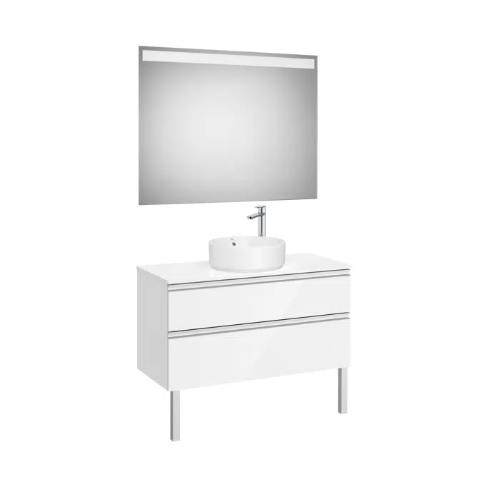 The Gap Pack (base unit with four drawers for two over countertop basins and LED mirror)