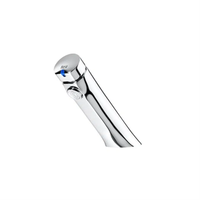 Self-closing basin pillar faucet with push-button
