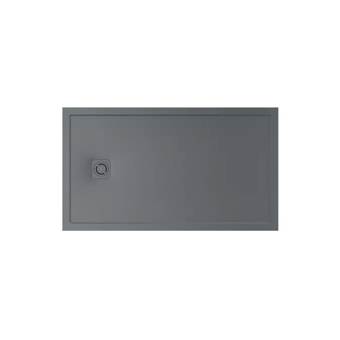 Terran Stonex® rectangular shower tray. Antislip surface. Gravel texture. Extraslim. Includes high-flow drain of 80 mm height and grid matching the colour of the shower tray