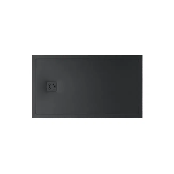 Terran Stonex® rectangular shower tray. Antislip surface. Gravel texture. Extraslim. Includes high-flow drain of 80 mm height and grid matching the colour of the shower tray
