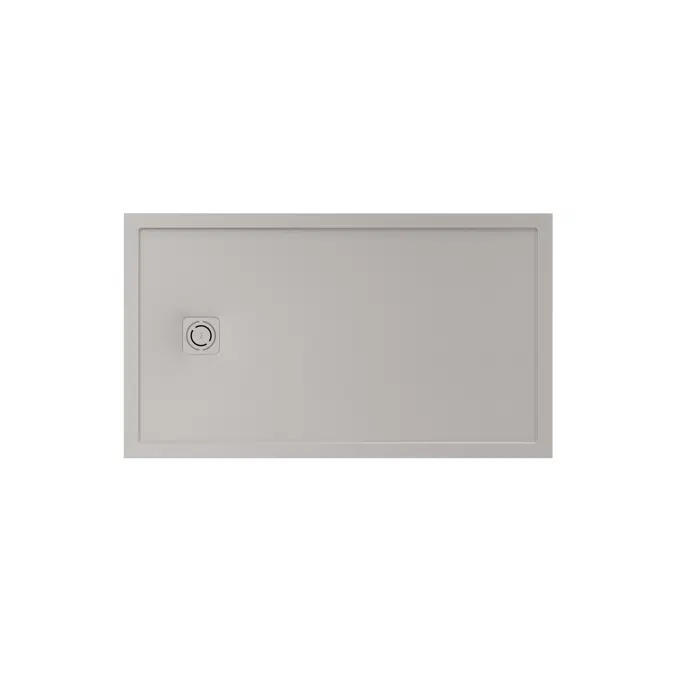 Terran Stonex® rectangular shower tray. Antislip surface. Gravel texture. Extraslim. Includes high-flow drain of 80 mm height and grid matching the colour of the shower tray