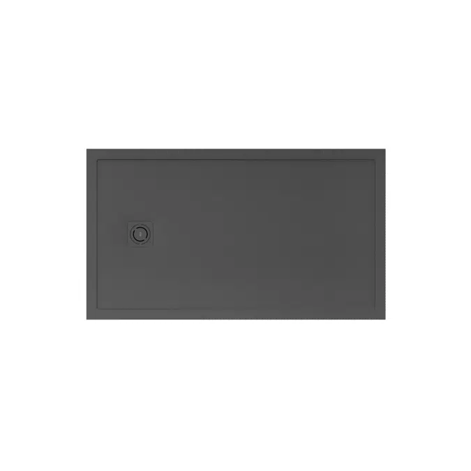 Terran Stonex® rectangular shower tray. Antislip surface. Gravel texture. Extraslim. Includes high-flow drain of 80 mm height and grid matching the colour of the shower tray