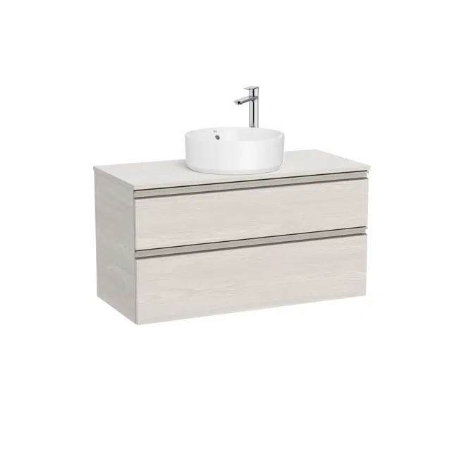 The Gap Base unit with two drawers and centred over countertop basin