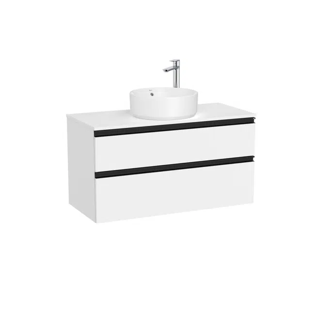 The Gap Base unit with two drawers and centred over countertop basin