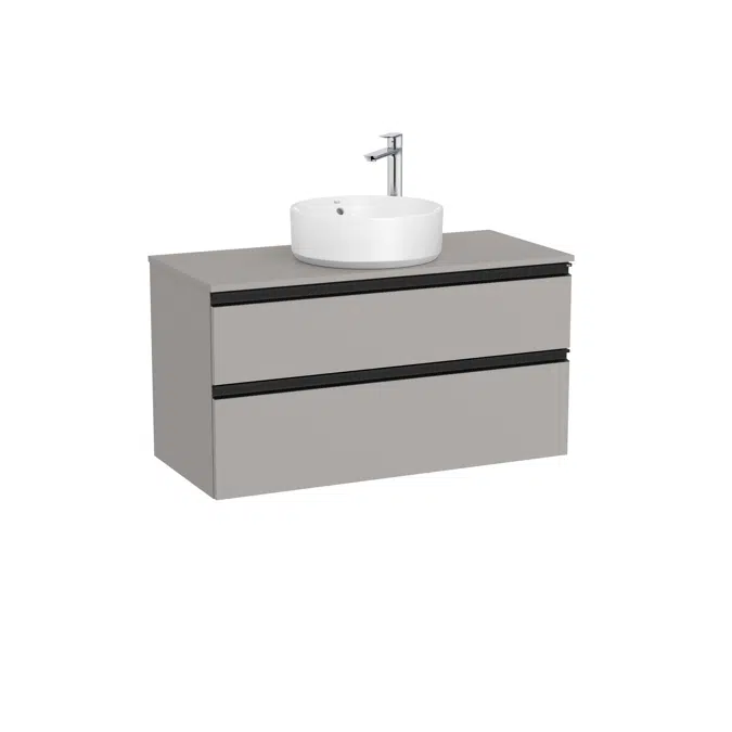 The Gap Base unit with two drawers and centred over countertop basin
