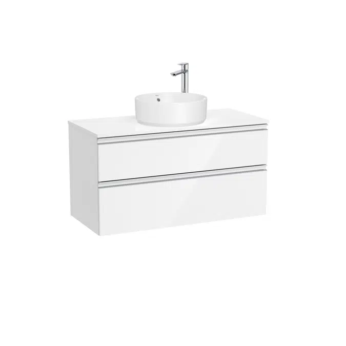 The Gap Base unit with two drawers and centred over countertop basin