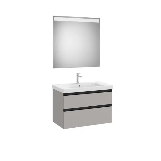 The Gap Pack (base unit with two drawers for centred over countertop basin and Eidos LED mirror)