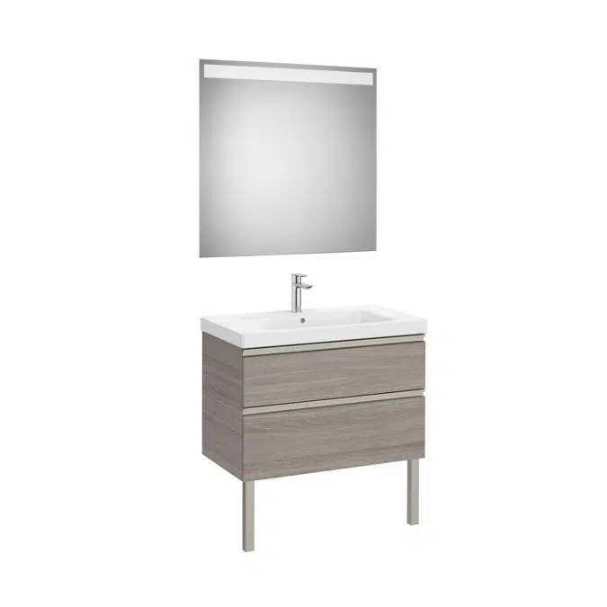 The Gap Pack (base unit with two drawers for centred over countertop basin and Eidos LED mirror)