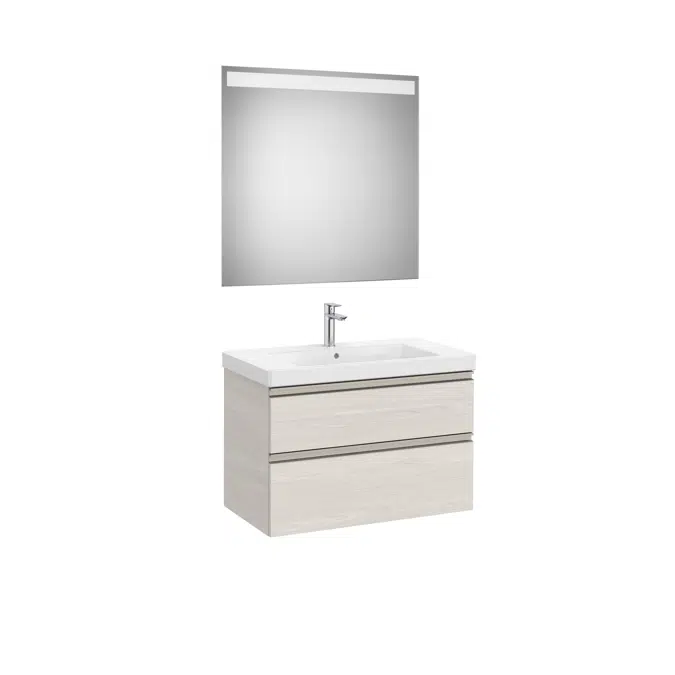 The Gap Pack (base unit with two drawers for centred over countertop basin and Eidos LED mirror)