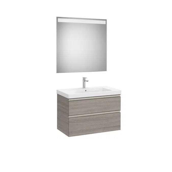 The Gap Pack (base unit with two drawers for centred over countertop basin and Eidos LED mirror)