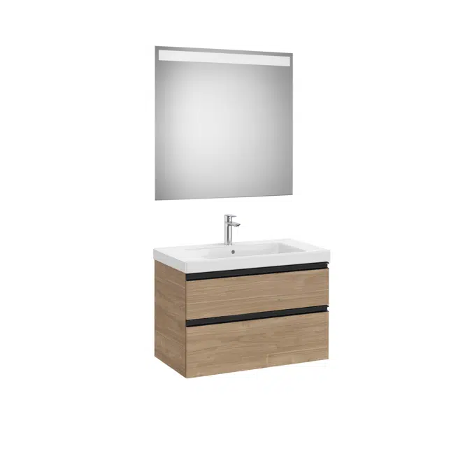 The Gap Pack (base unit with two drawers for centred over countertop basin and Eidos LED mirror)
