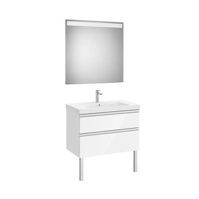 The Gap Pack (base unit with two drawers for centred over countertop basin and Eidos LED mirror)