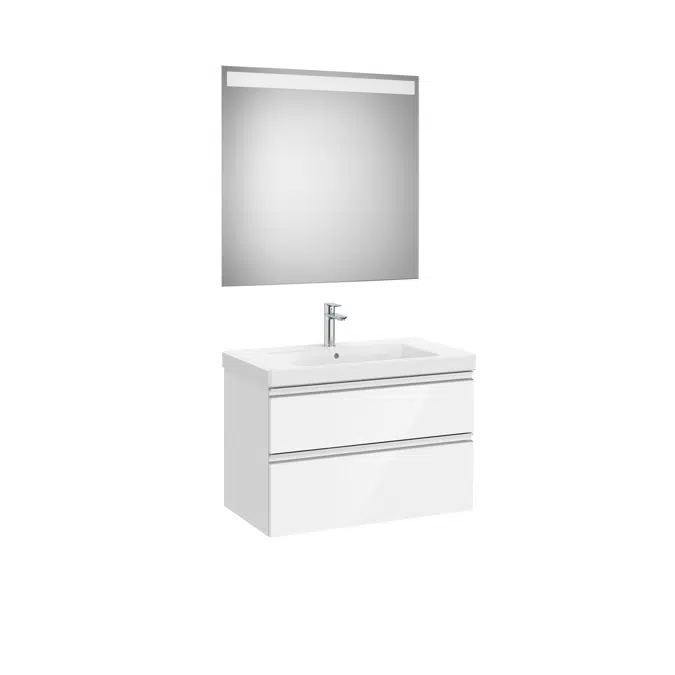 The Gap Pack (base unit with two drawers for centred over countertop basin and Eidos LED mirror)