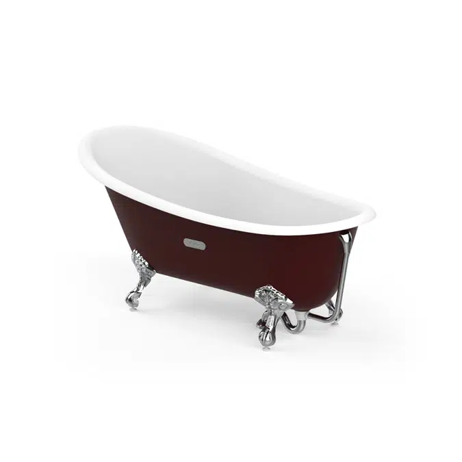 CARMEN Oval cast iron bath with bordeaux exterior and anti-slip base