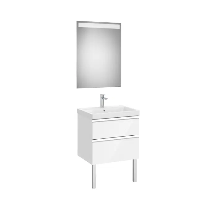 The Gap Pack (base unit with two drawers for centred over countertop basin and Eidos LED mirror)