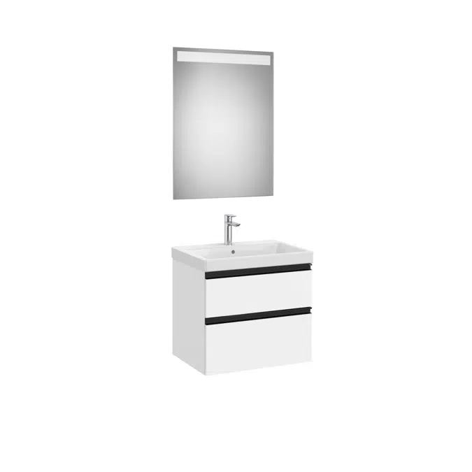 The Gap Pack (base unit with two drawers for centred over countertop basin and Eidos LED mirror)