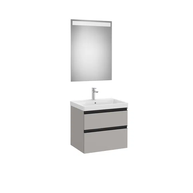 The Gap Pack (base unit with two drawers for centred over countertop basin and Eidos LED mirror)