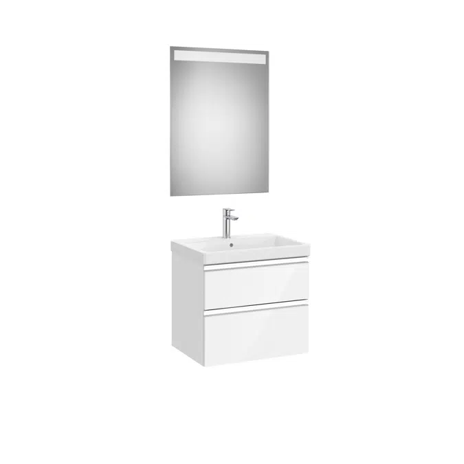 The Gap Pack (base unit with two drawers for centred over countertop basin and Eidos LED mirror)