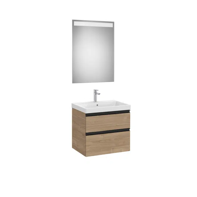The Gap Pack (base unit with two drawers for centred over countertop basin and Eidos LED mirror)