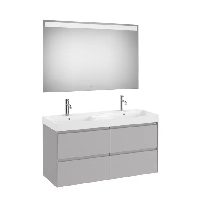 ONA Pack (base unit with two drawers, double bowl basin and LED mirror)
