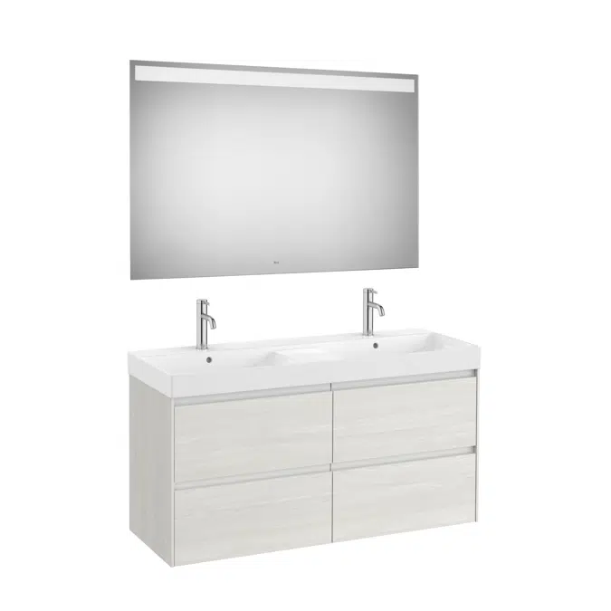ONA Pack (base unit with two drawers, double bowl basin and LED mirror)