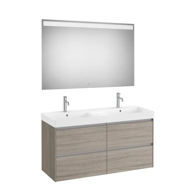 ONA Pack (base unit with two drawers, double bowl basin and LED mirror)