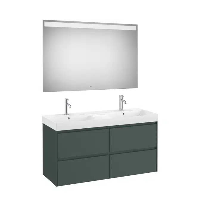 ONA Pack (base unit with two drawers, double bowl basin and LED mirror)