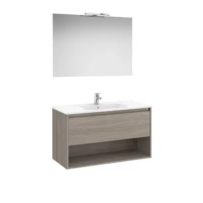 imagen para Tenor  Pack - base unit with one drawer, bottom shelf, basin, mirror and LED spotlight