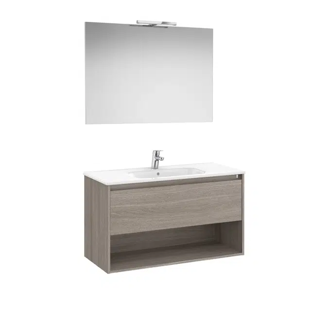 Tenor  Pack - base unit with one drawer, bottom shelf, basin, mirror and LED spotlight