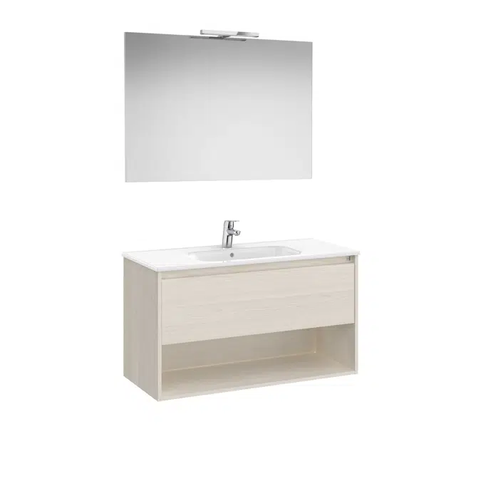 Tenor  Pack - base unit with one drawer, bottom shelf, basin, mirror and LED spotlight