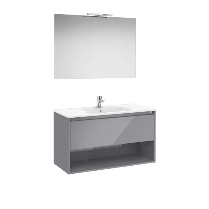 Tenor  Pack - base unit with one drawer, bottom shelf, basin, mirror and LED spotlight