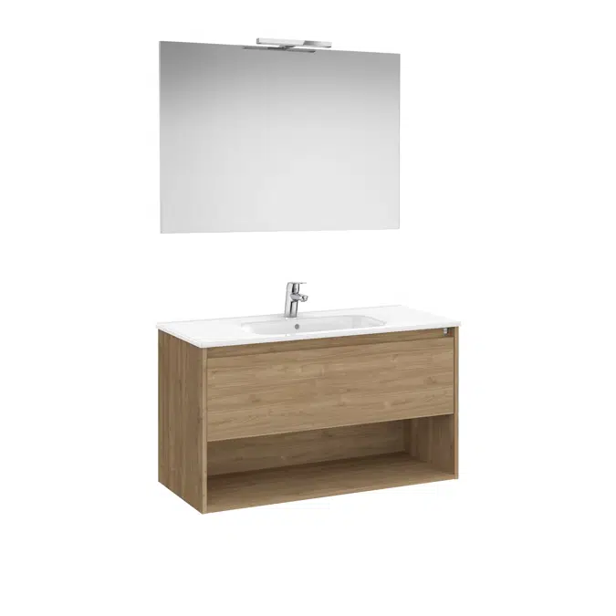 Tenor  Pack - base unit with one drawer, bottom shelf, basin, mirror and LED spotlight