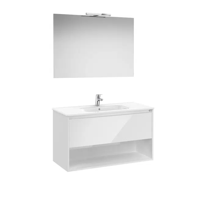 Tenor  Pack - base unit with one drawer, bottom shelf, basin, mirror and LED spotlight